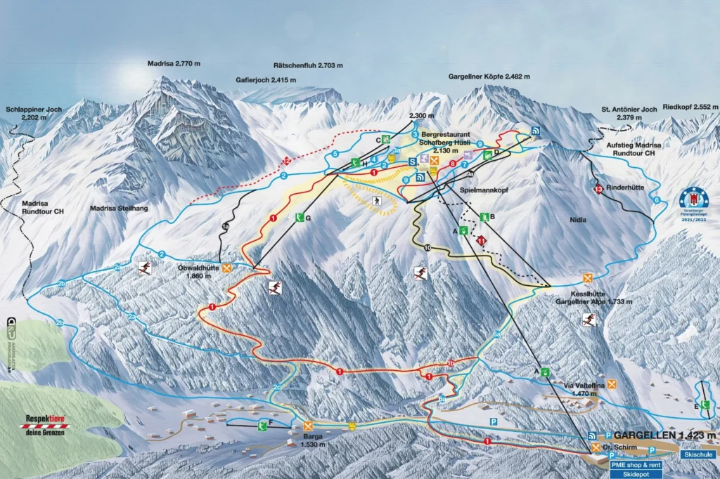 Pistekaart Gargellen - Montafon